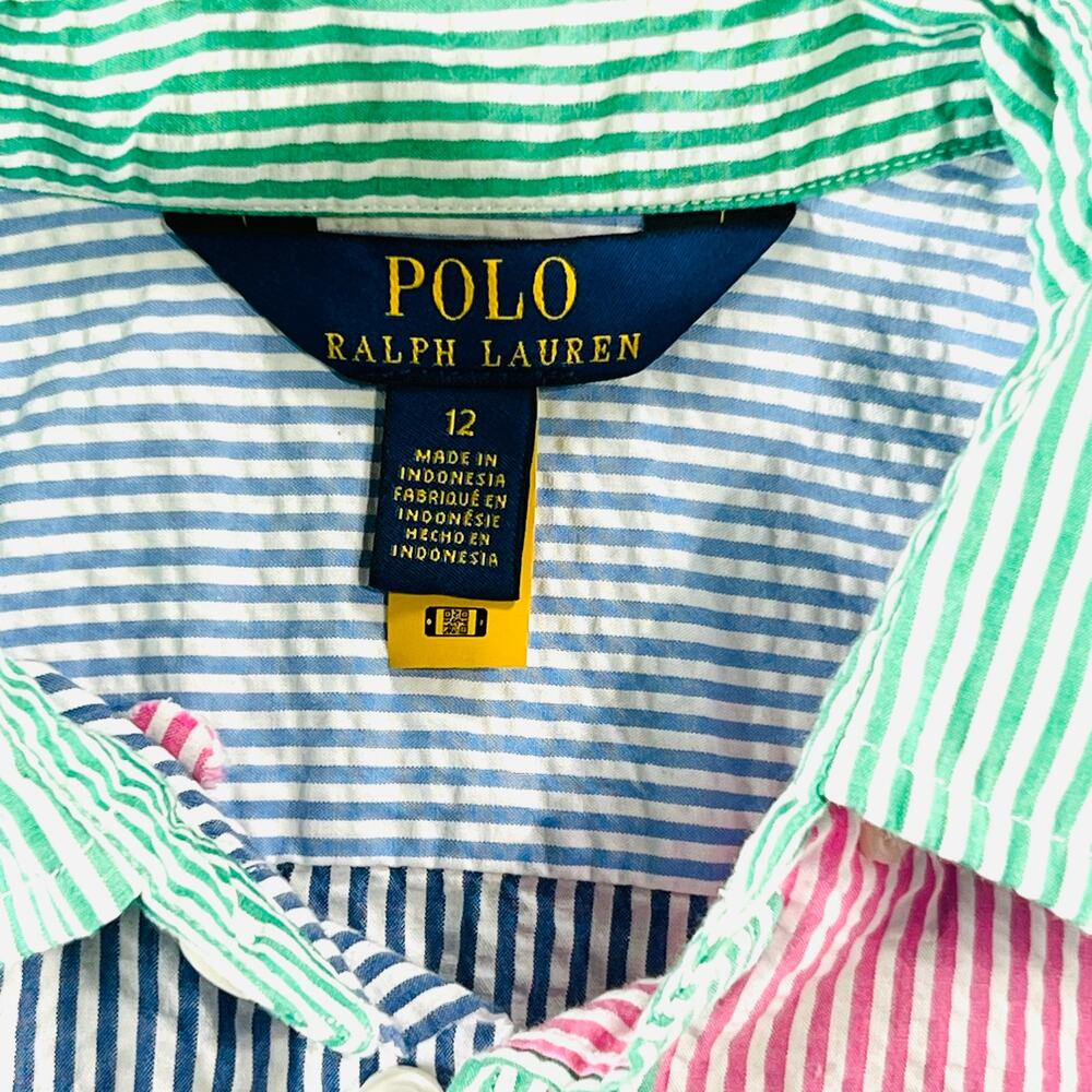 Polo Ralph Lauren Seersucker Shirt Dress Girls 12 Multicolor Stripes Textured - Picture 3 of 11